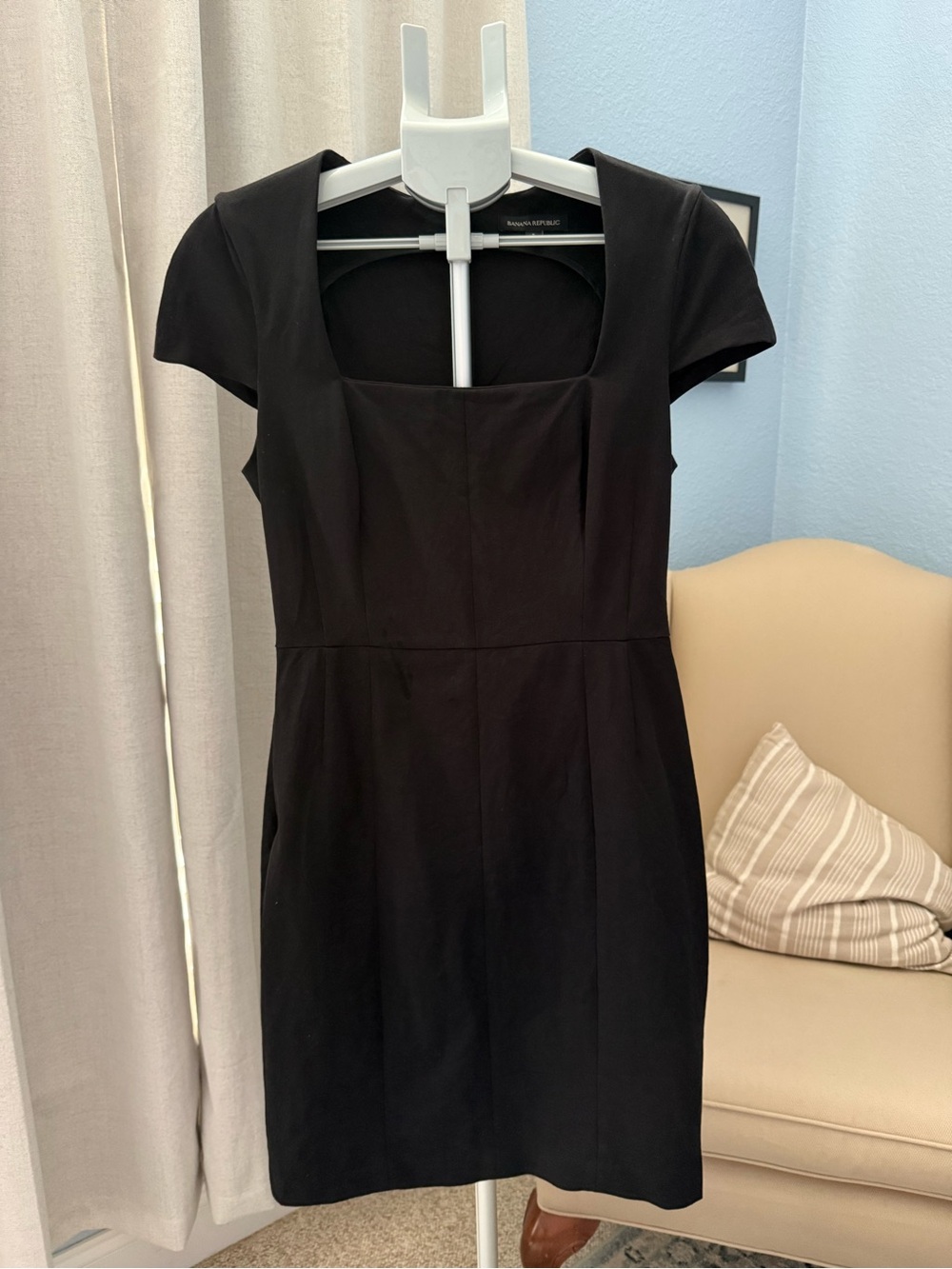 Banana Republic Black Square Neck Short Sleeve Dress 8